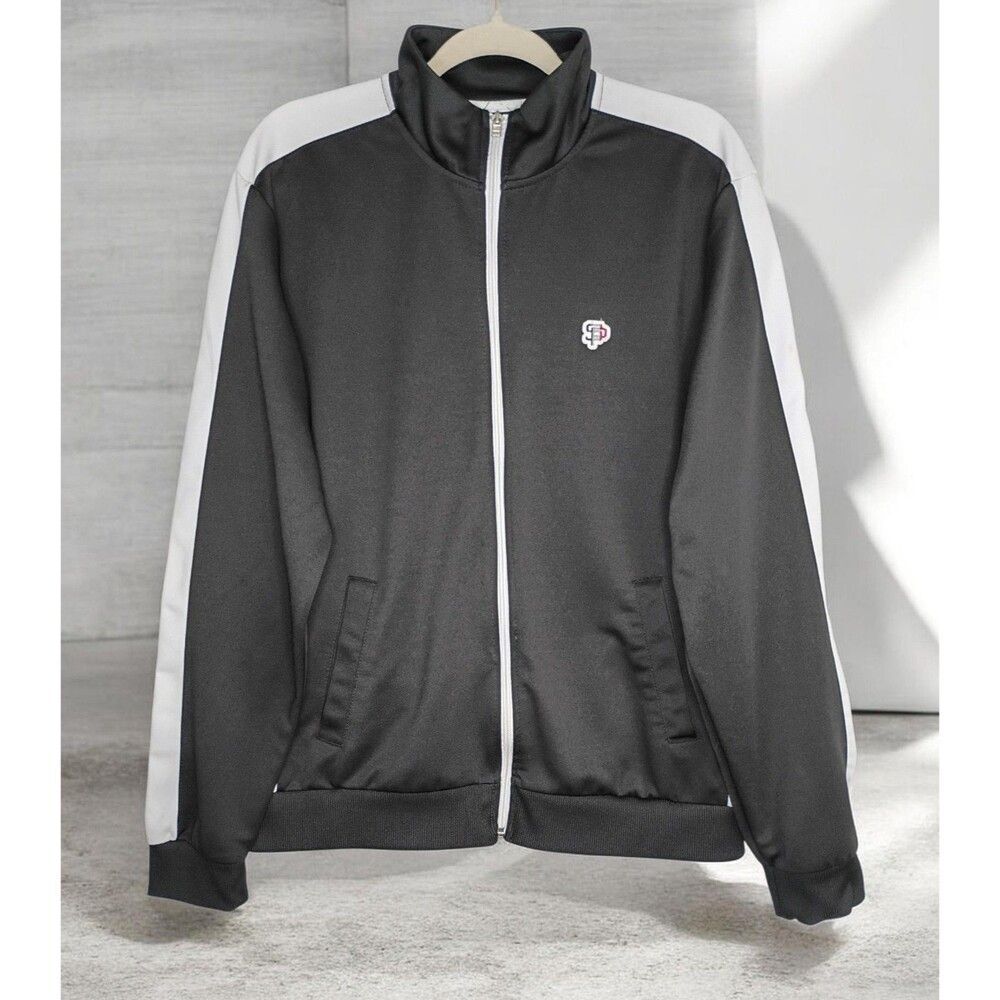 Y2K Southpole Activewear Jacket Men's Sz L Black/White Stripped Zip Front Sports